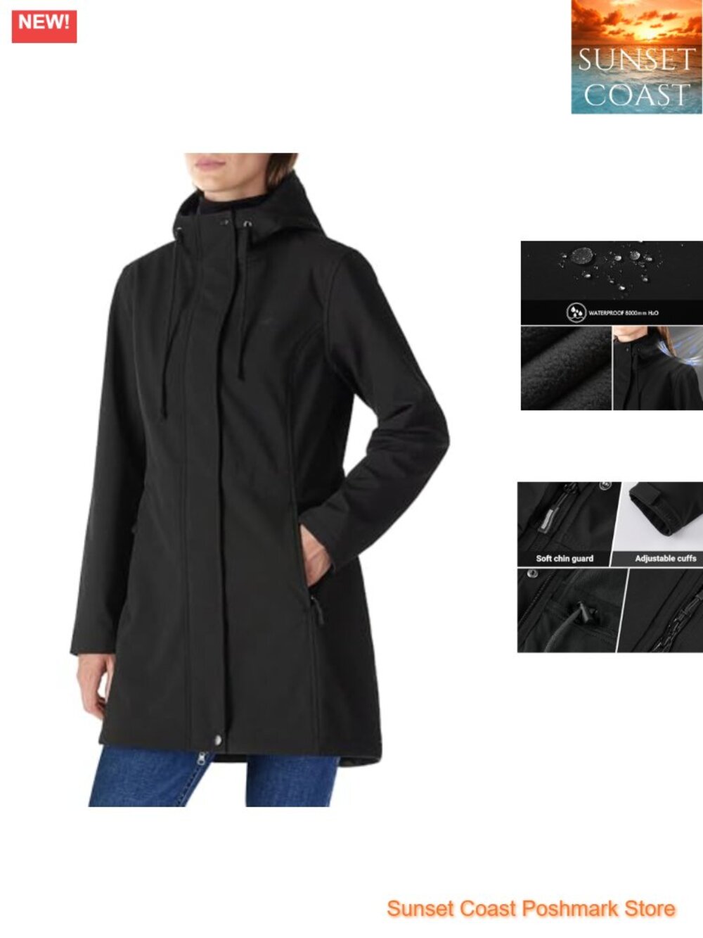 Waterproof Fleece Lined Hooded Softshell Rain Coat Windbreaker